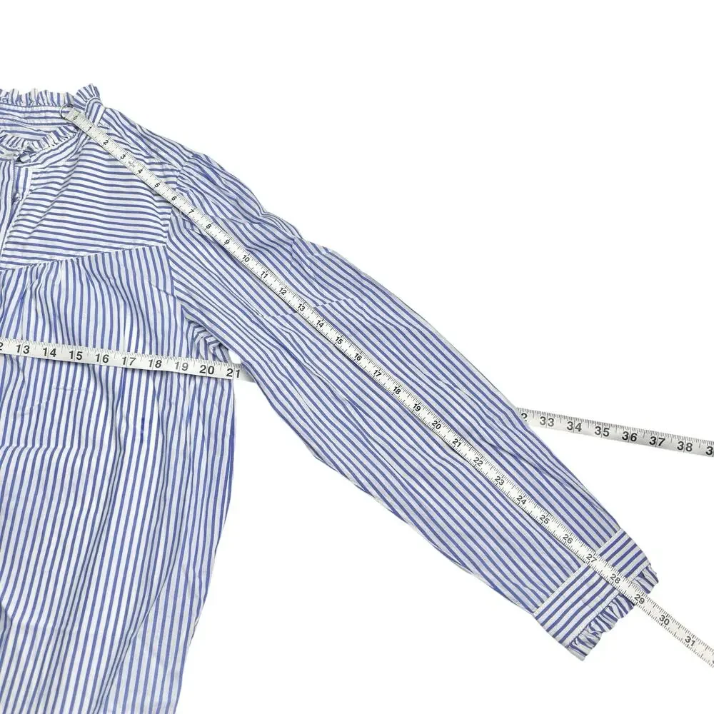 J. Crew | Women | Ruffle Trim Stripe Cotton Poplin LS Button Up Shirt | Large